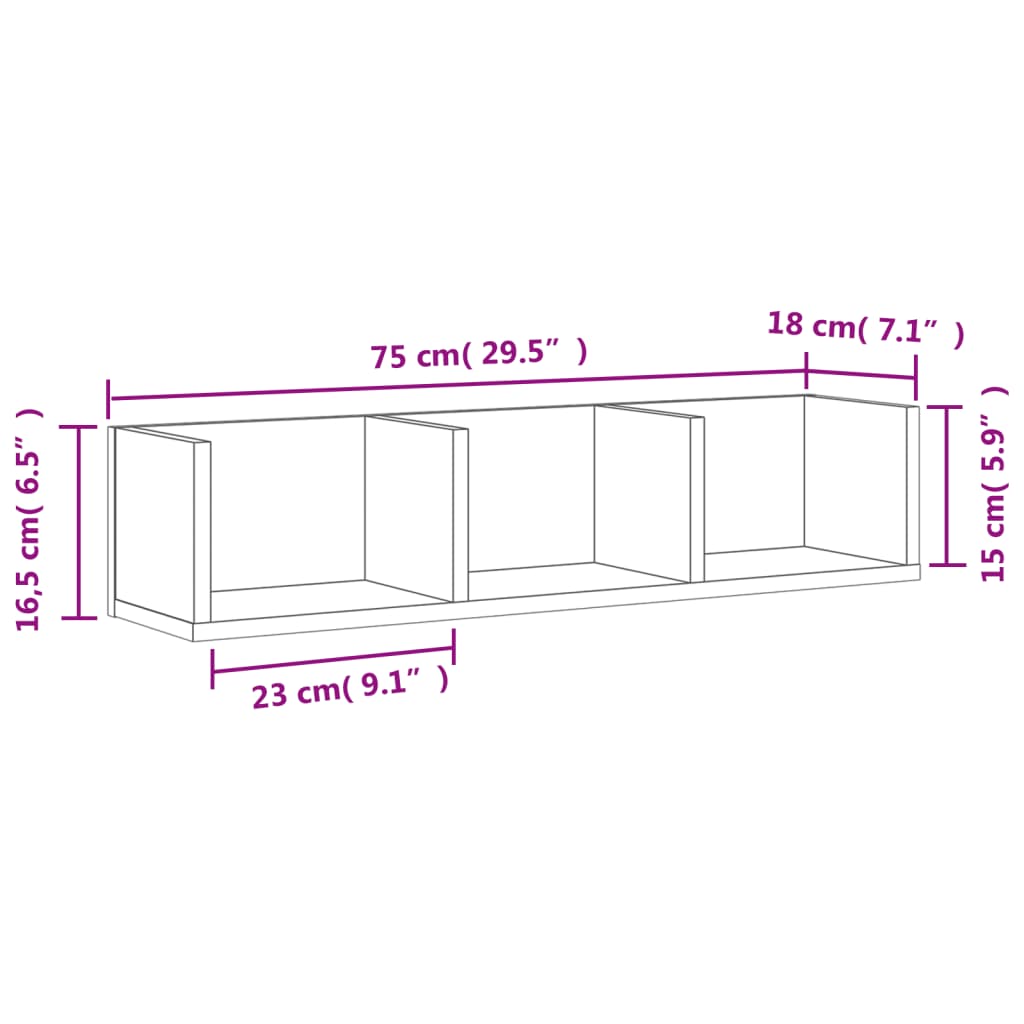 Väggskåp 2 st betonggrå 75x18x16,5 cm konstruerat trä