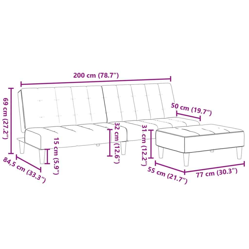 Bäddsoffa 2-sits med fotpall mörkgrå tyg