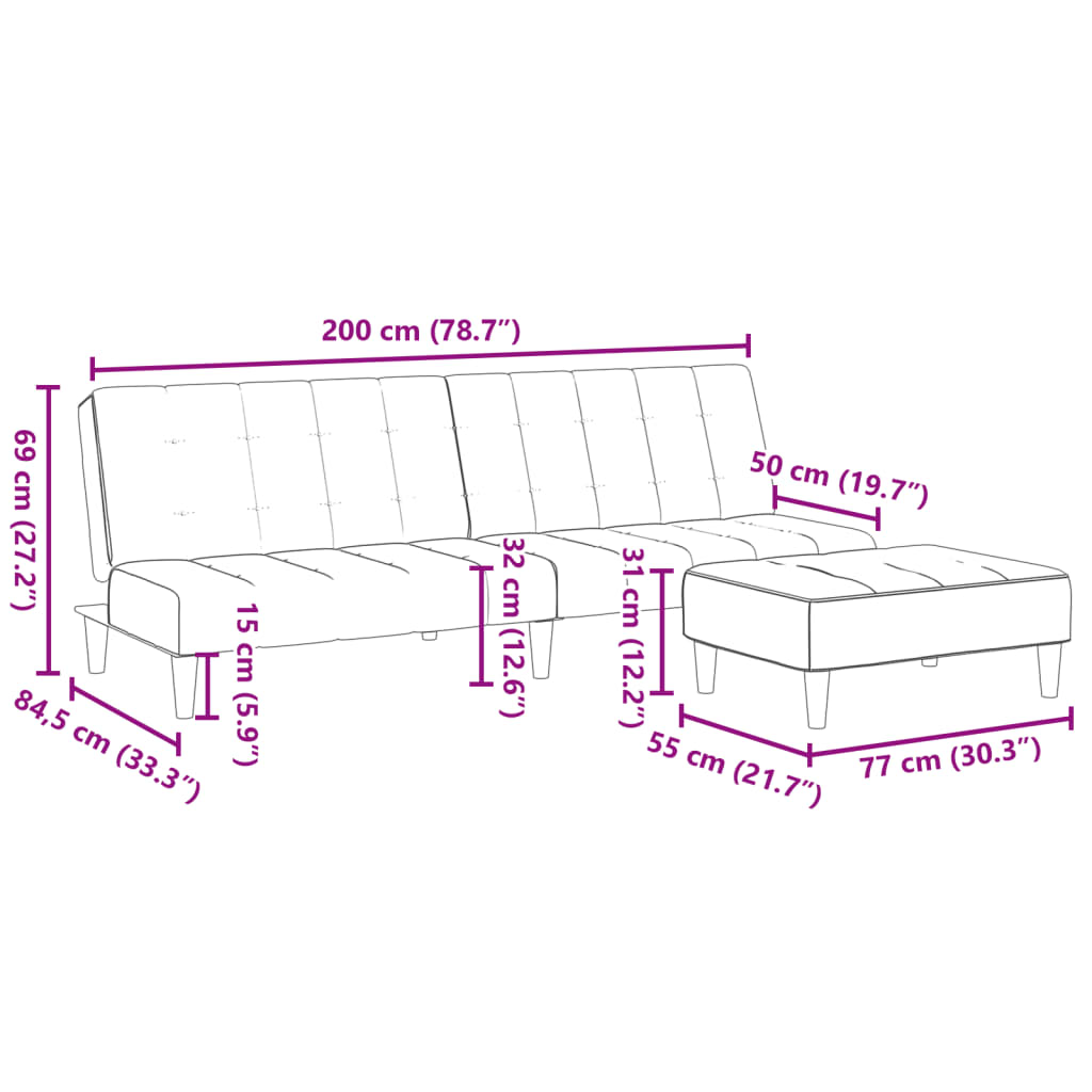 Bäddsoffa 2-sits med fotpall gul sammet