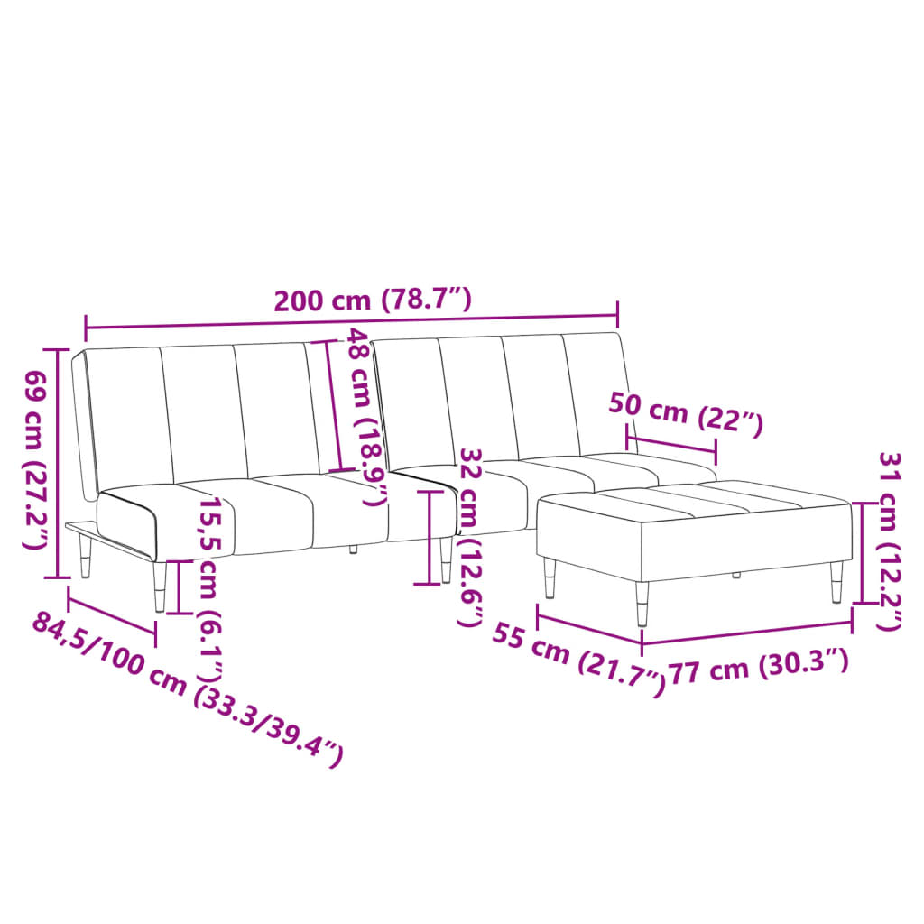 Bäddsoffa 2-sits med fotpall gul sammet