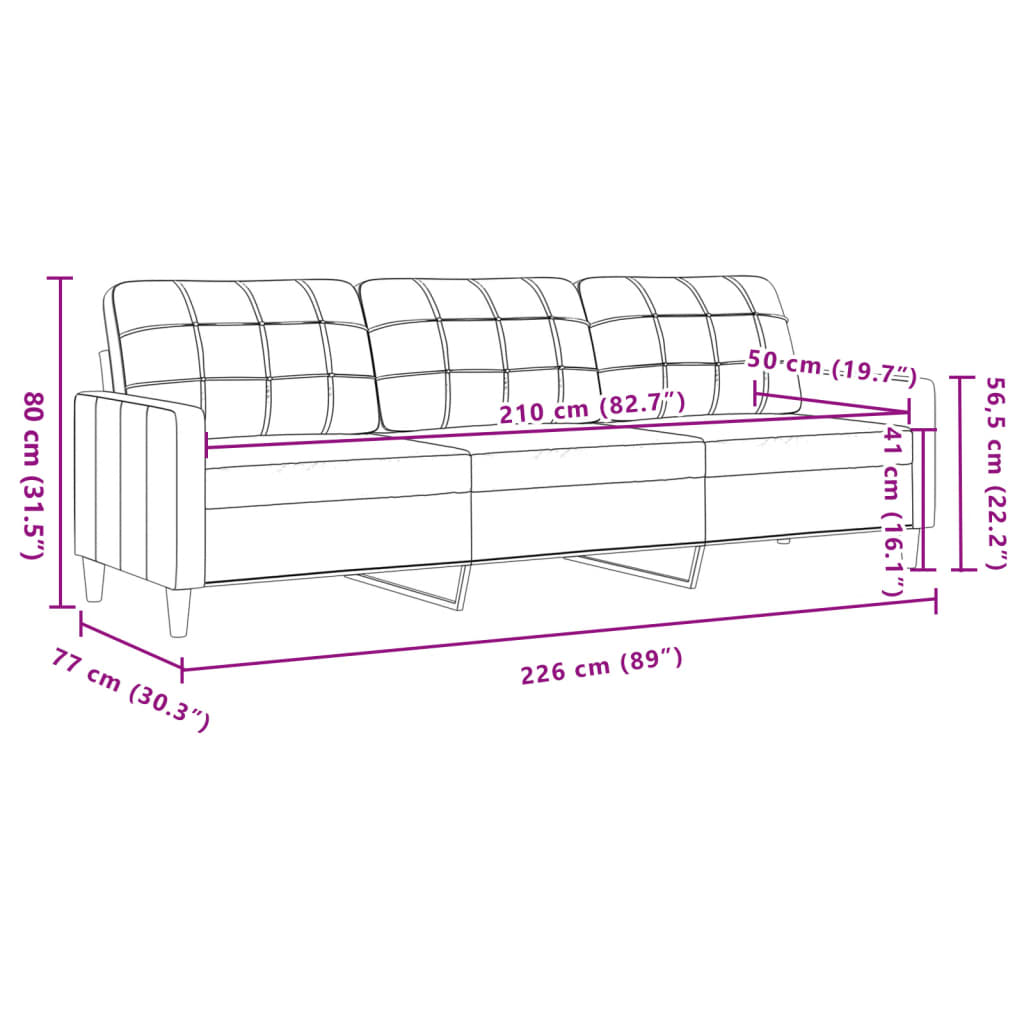 3-sitssoffa ljusgrå 210 cm tyg