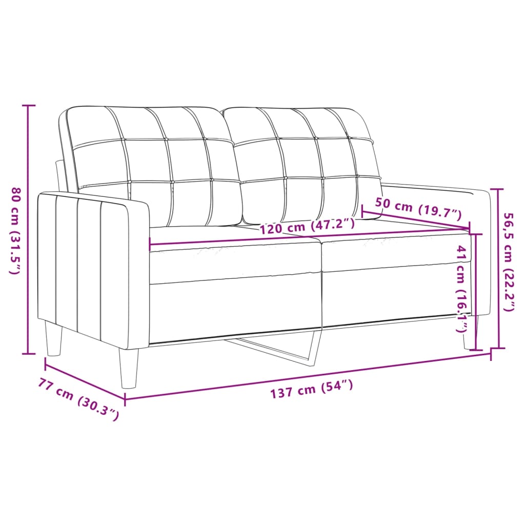 2-sitssoffa ljusgrå 120 cm sammet