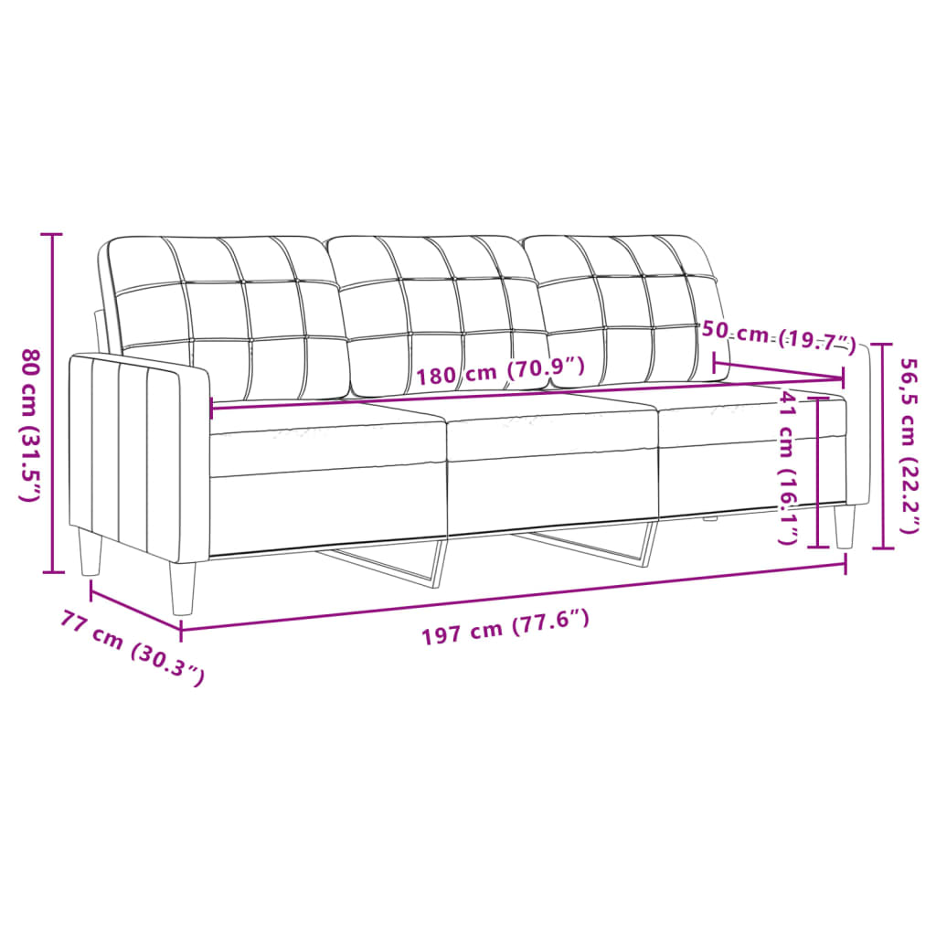 3-sitssoffa svart 180 cm sammet