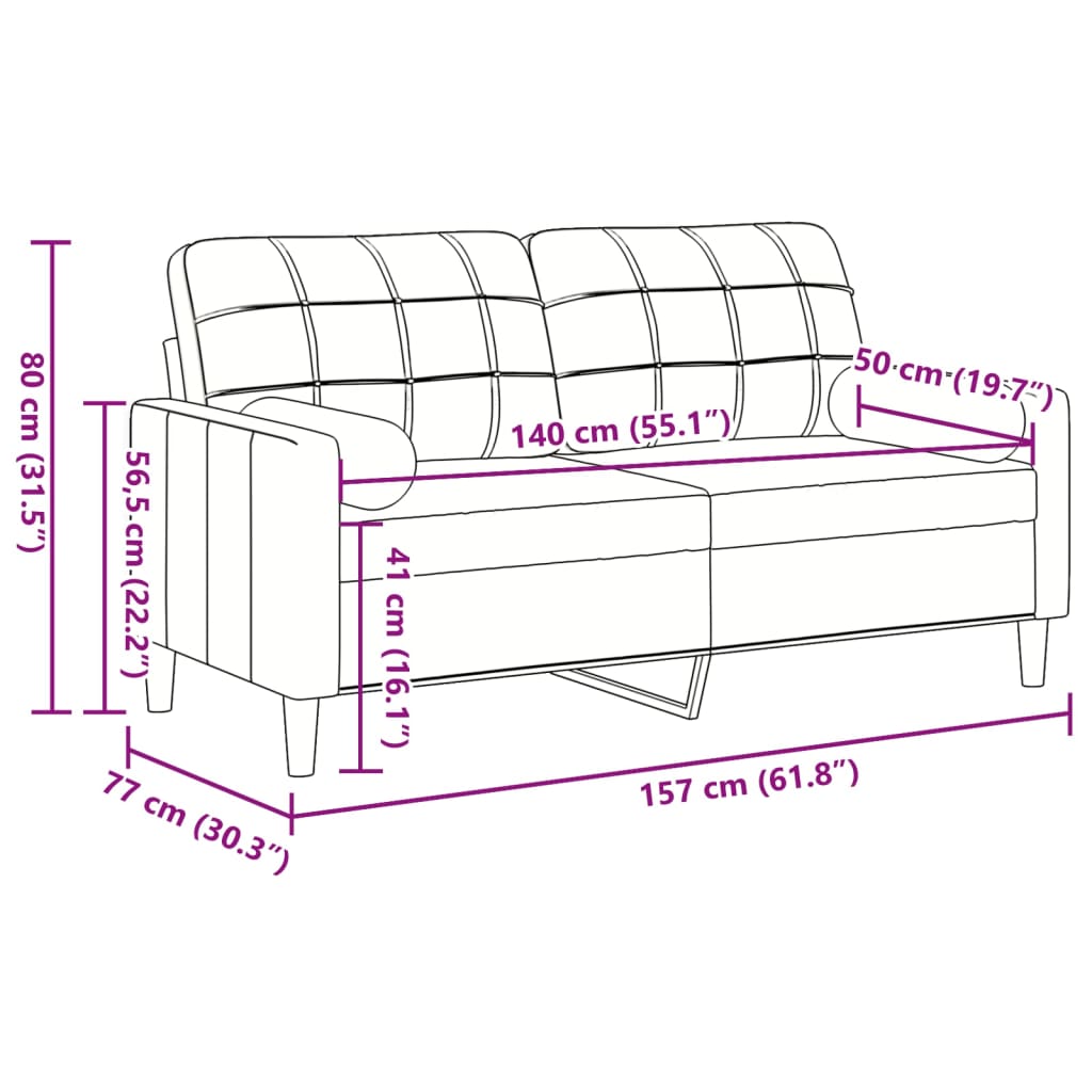 2-sitssoffa med prydnadskuddar rosa 140 cm sammet