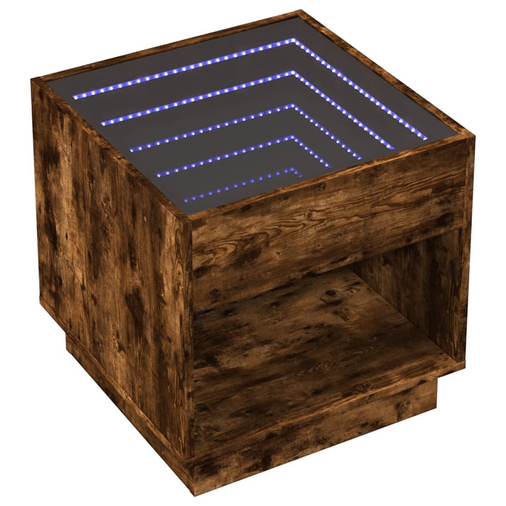 Sängbord med Infinity LEDs rökfärgad ek 50x50x50 cm