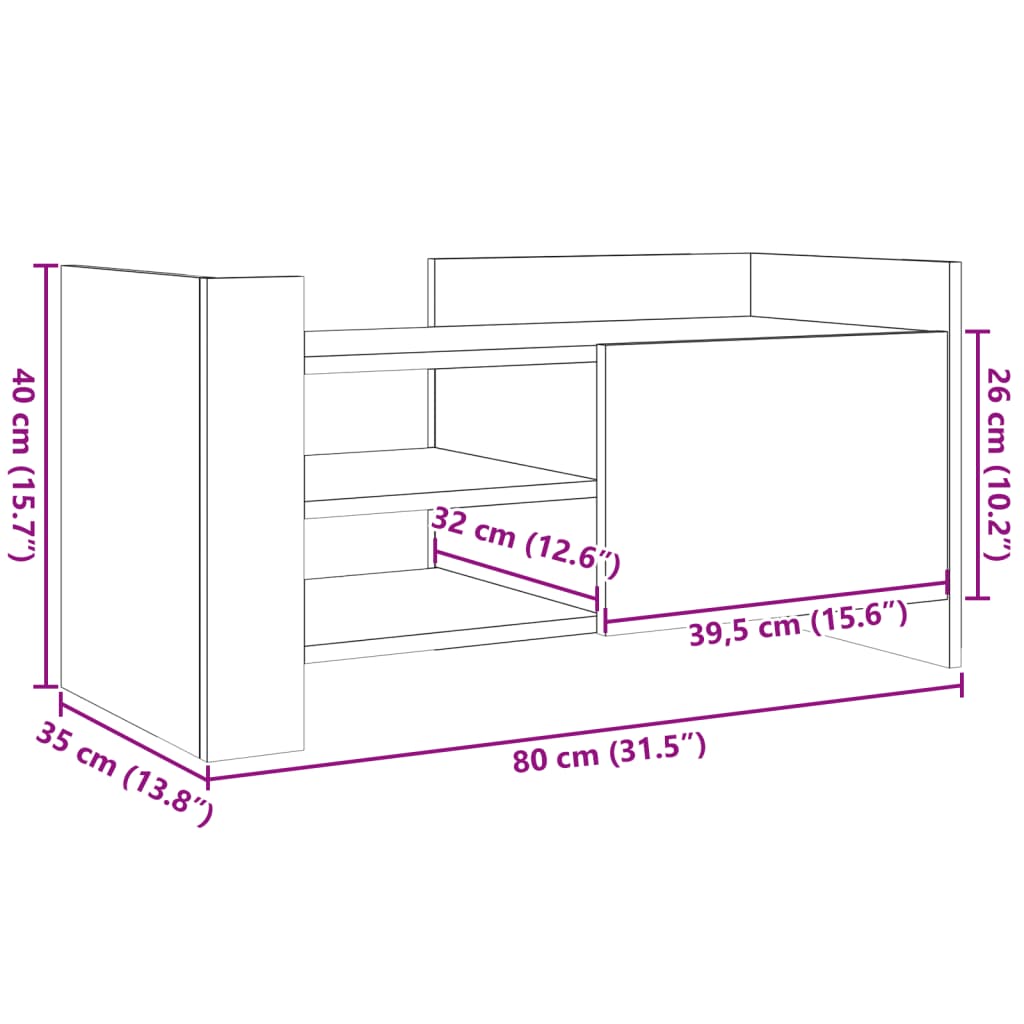 Tv-bänk vit 80x35x40 cm konstruerat trä