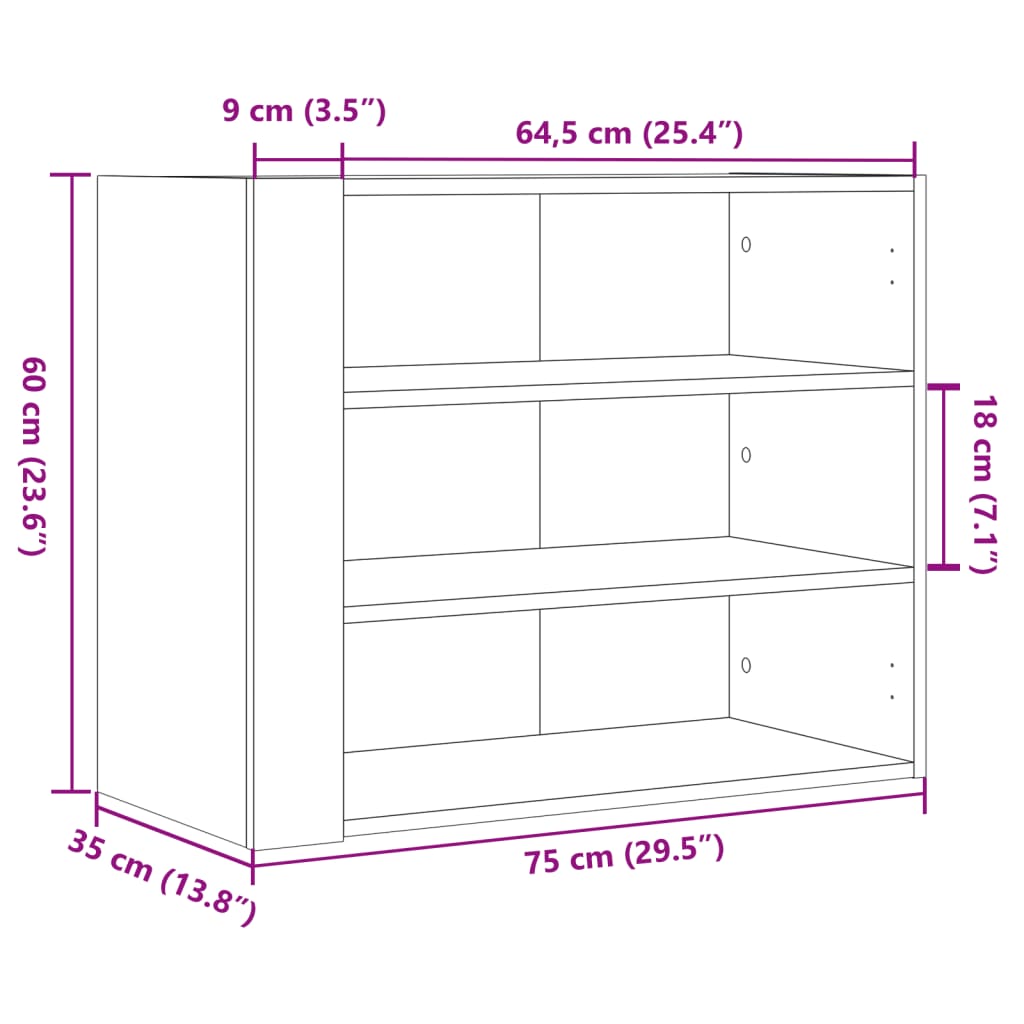 Väggskåp rökfärgad ek 75x35x60 cm konstruerat trä