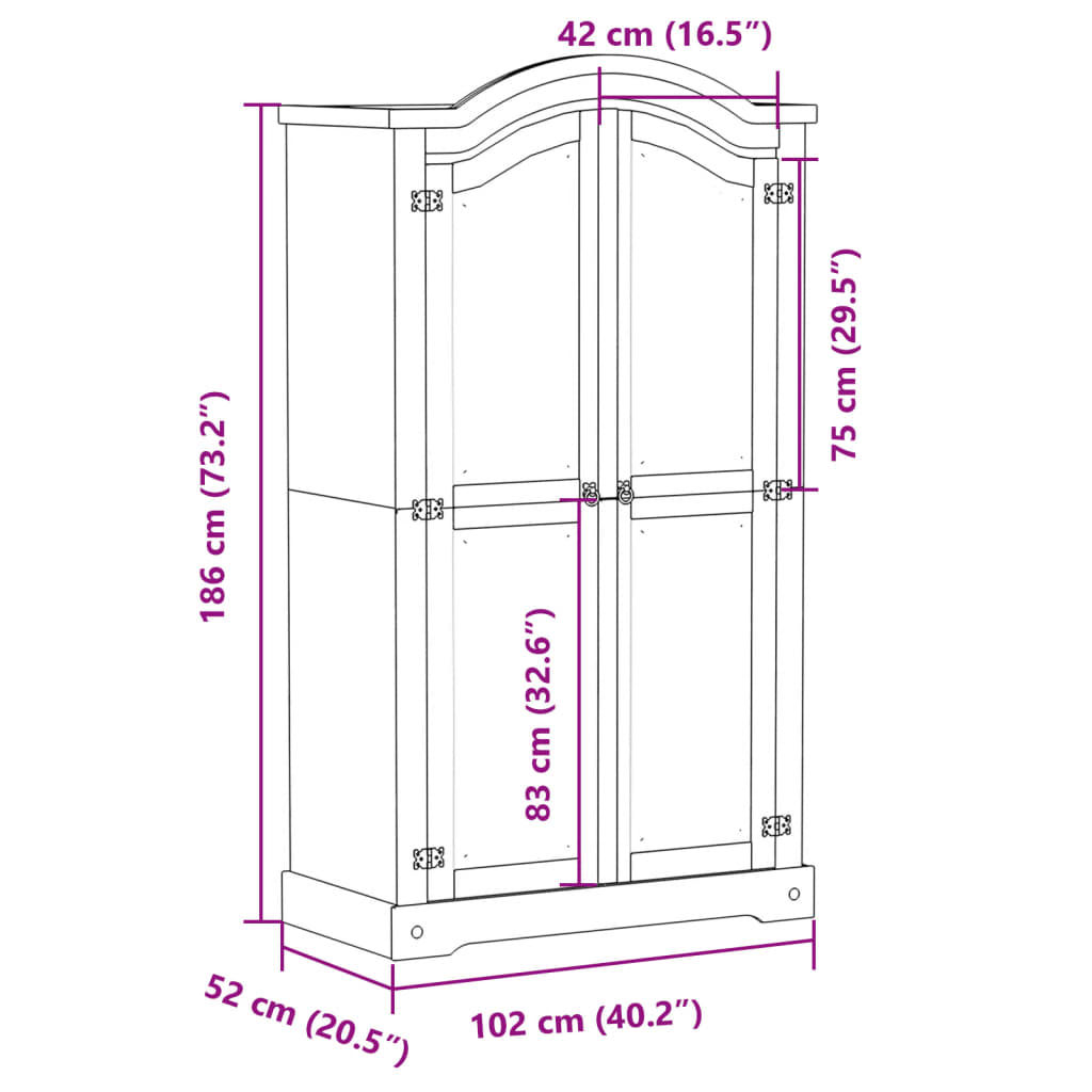 Garderob Corona 102x52x186 cm massiv furu