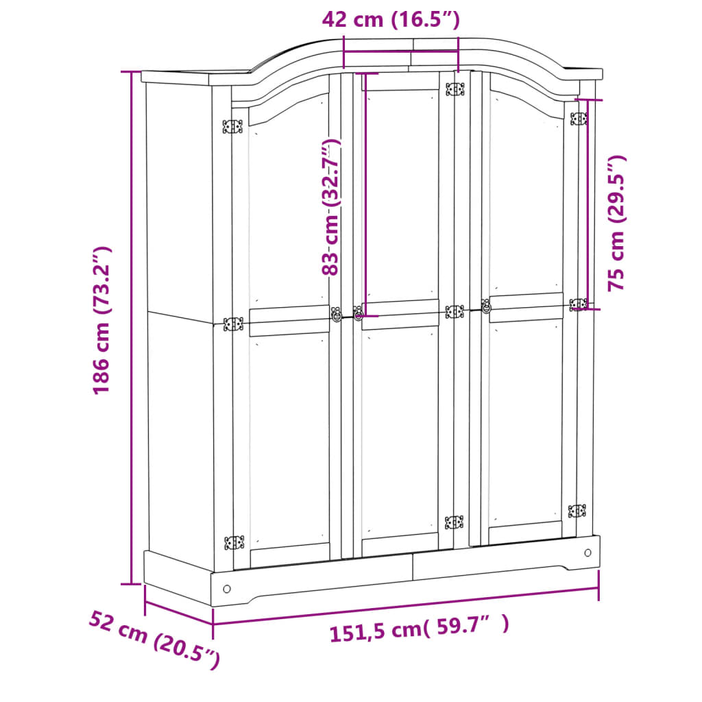 Garderob Corona 151,5x52x186 cm massiv furu