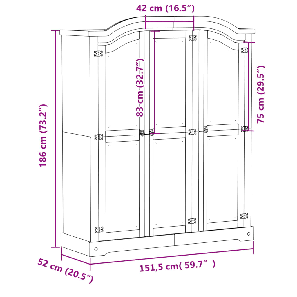 Garderob Corona vit 151,5x52x186 cm massiv furu