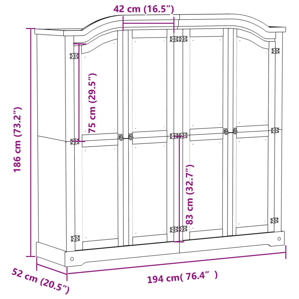 Garderob Corona 194x52x186 cm massiv furu