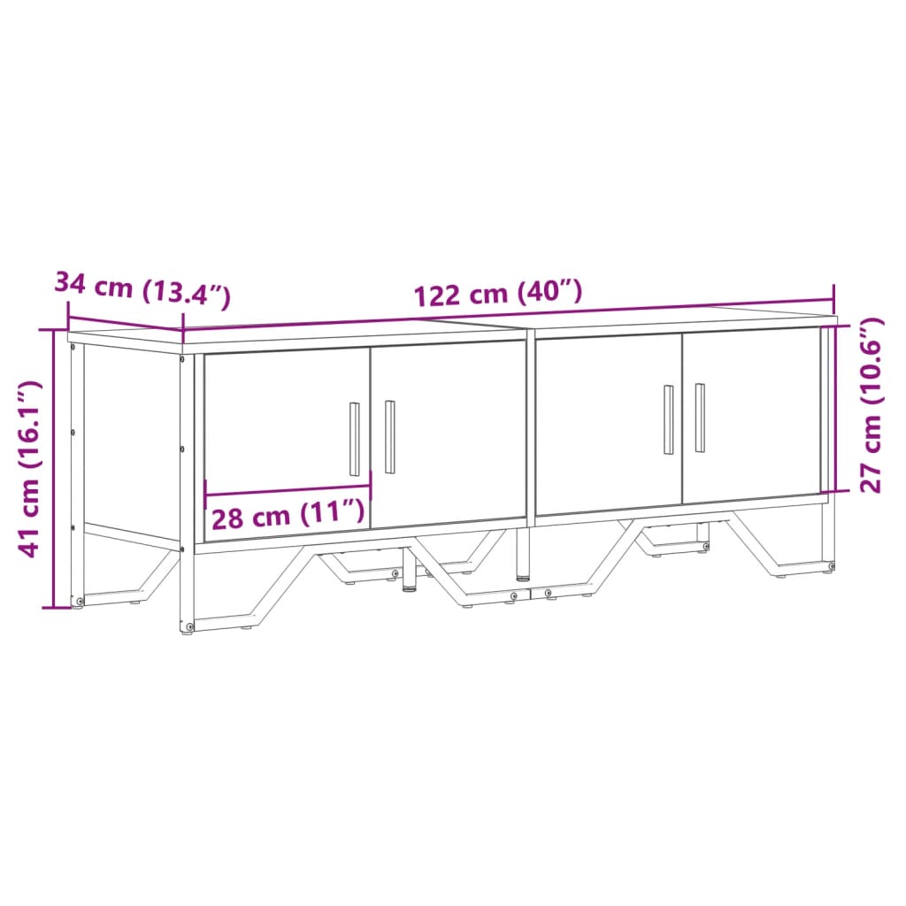 Tv-bänk rökfärgad ek 122x34x41 cm konstruerat trä