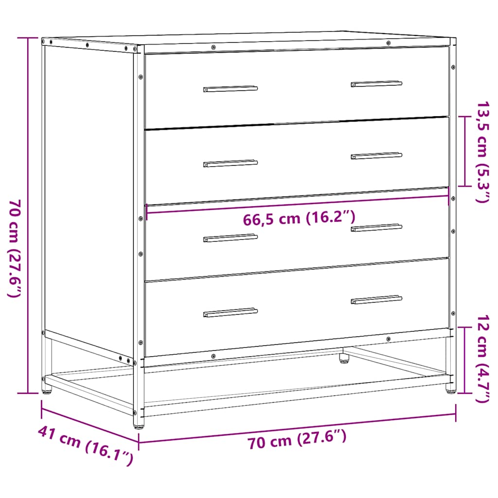 Lådskåp rökfärgad ek 70x41x70 cm konstruerat trä