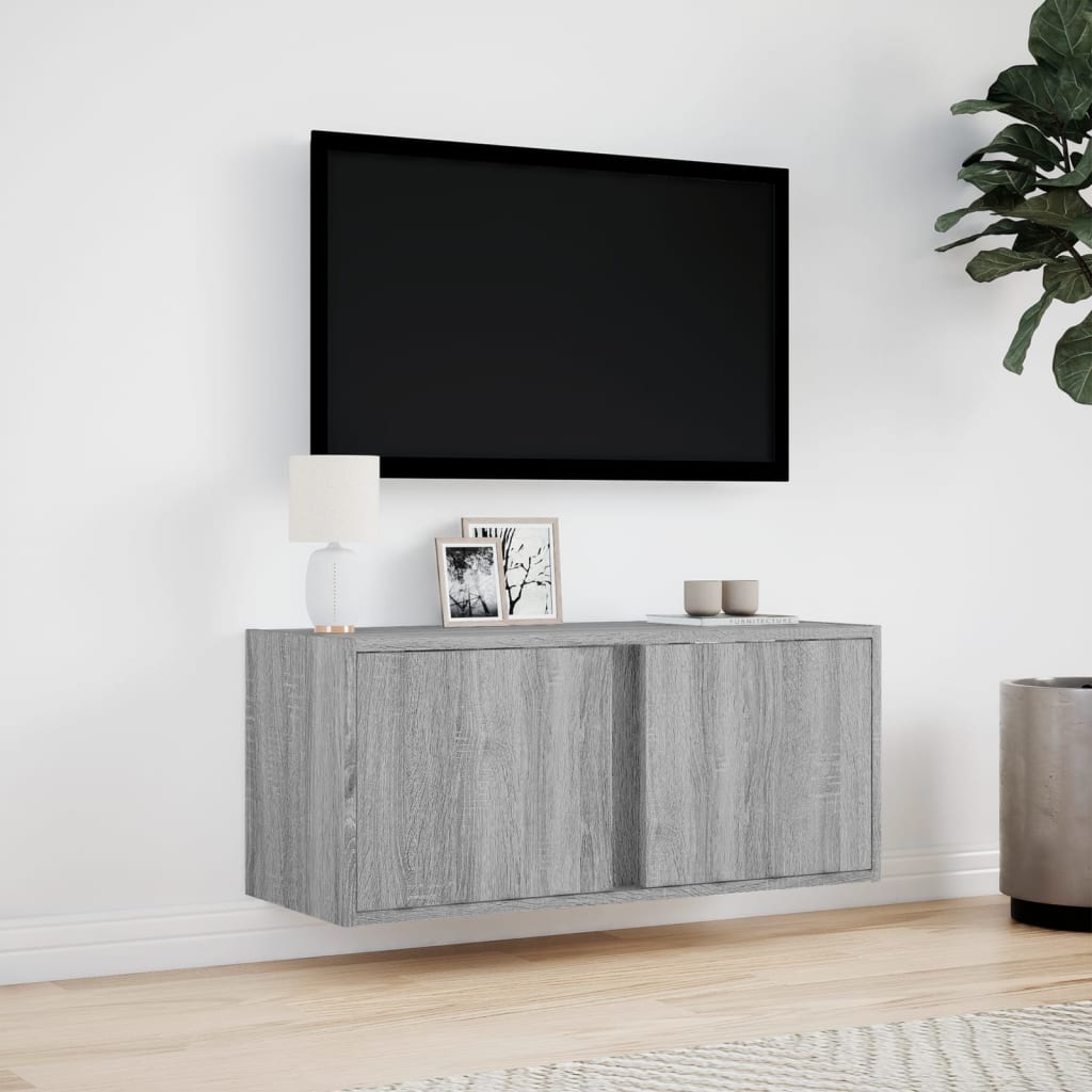 Väggmonterad tv-bänk LED grå sonoma 80x31x35 cm