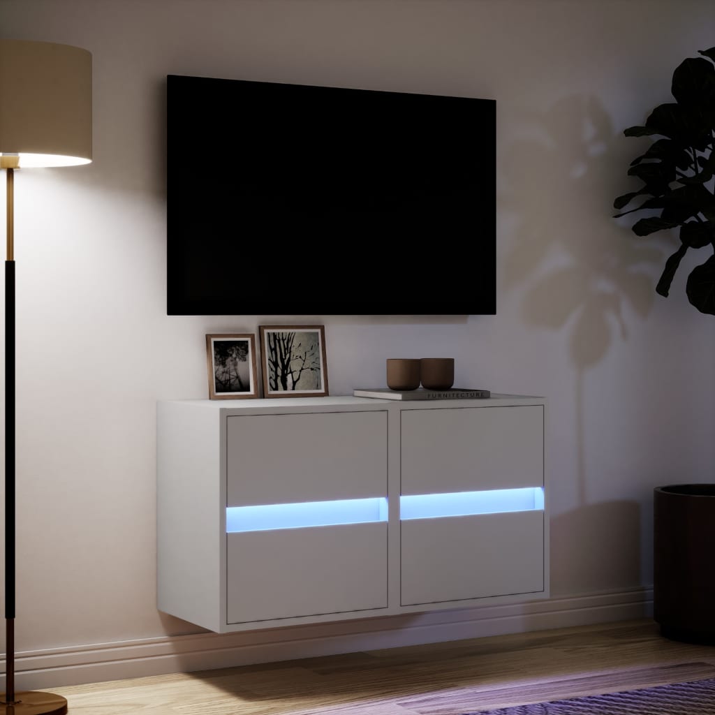 Väggmonterad tv-bänk LED 2 st vit 41x31x45 cm