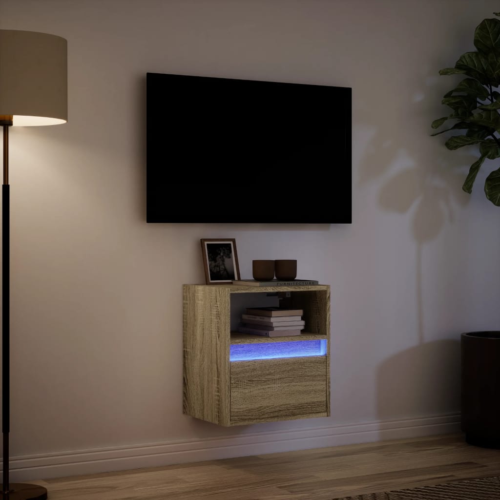 Väggmonterad tv-bänk LED sonoma-ek 41x31x45 cm