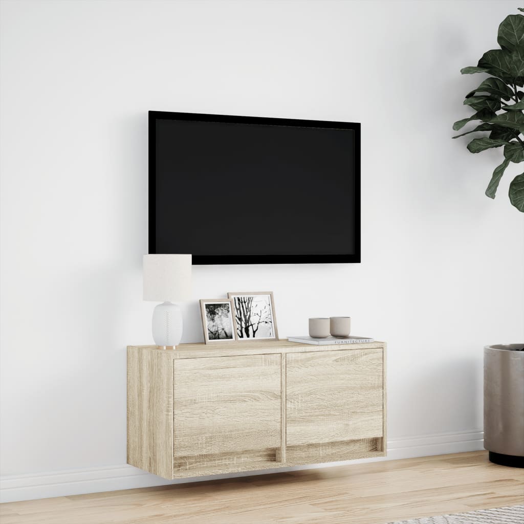 Väggmonterad tv-bänk LED sonoma-ek 80x31x35 cm