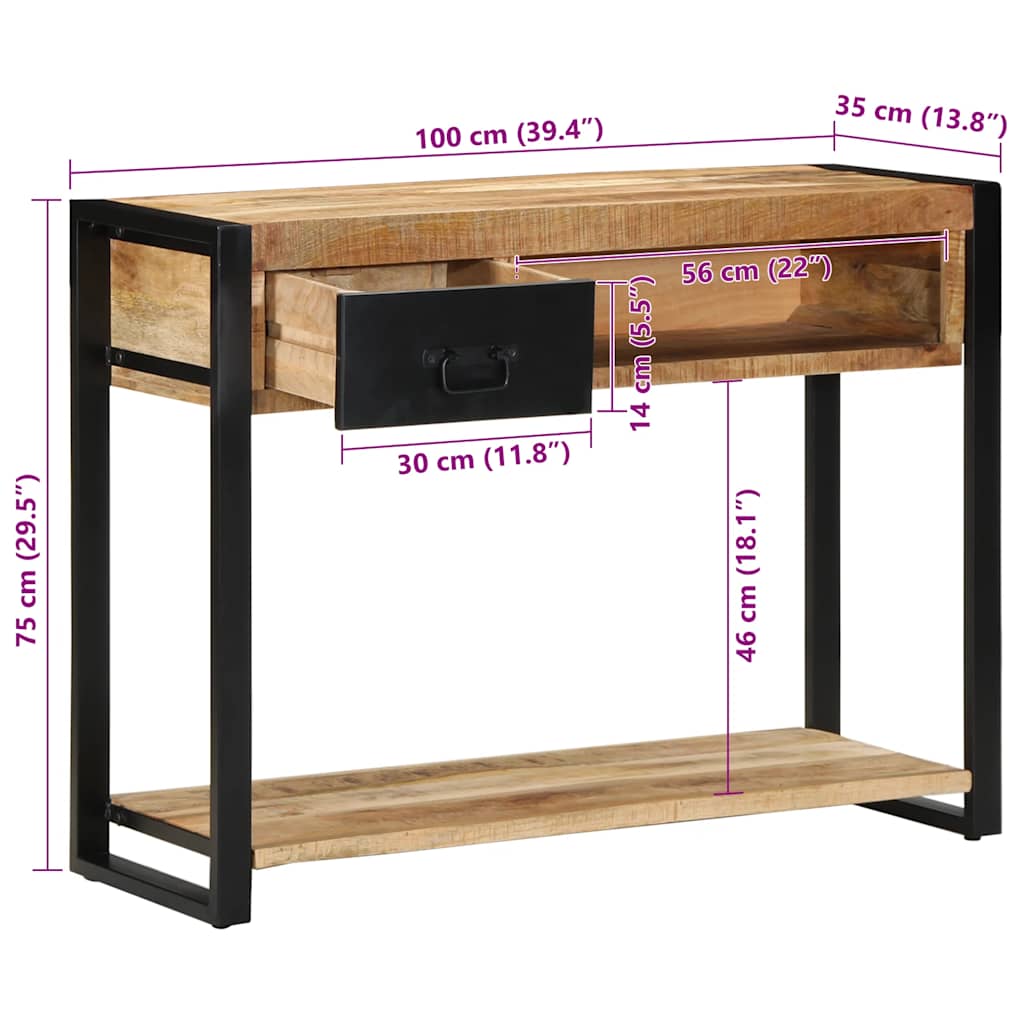 Avlastningsbord 100x35x75 cm massivt grovt trä mango