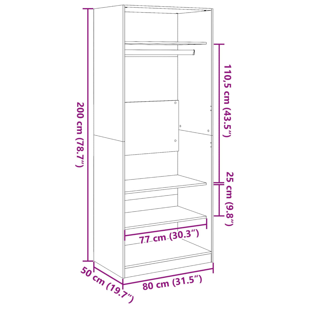 Garderob vit 80x50x200 cm konstruerat trä