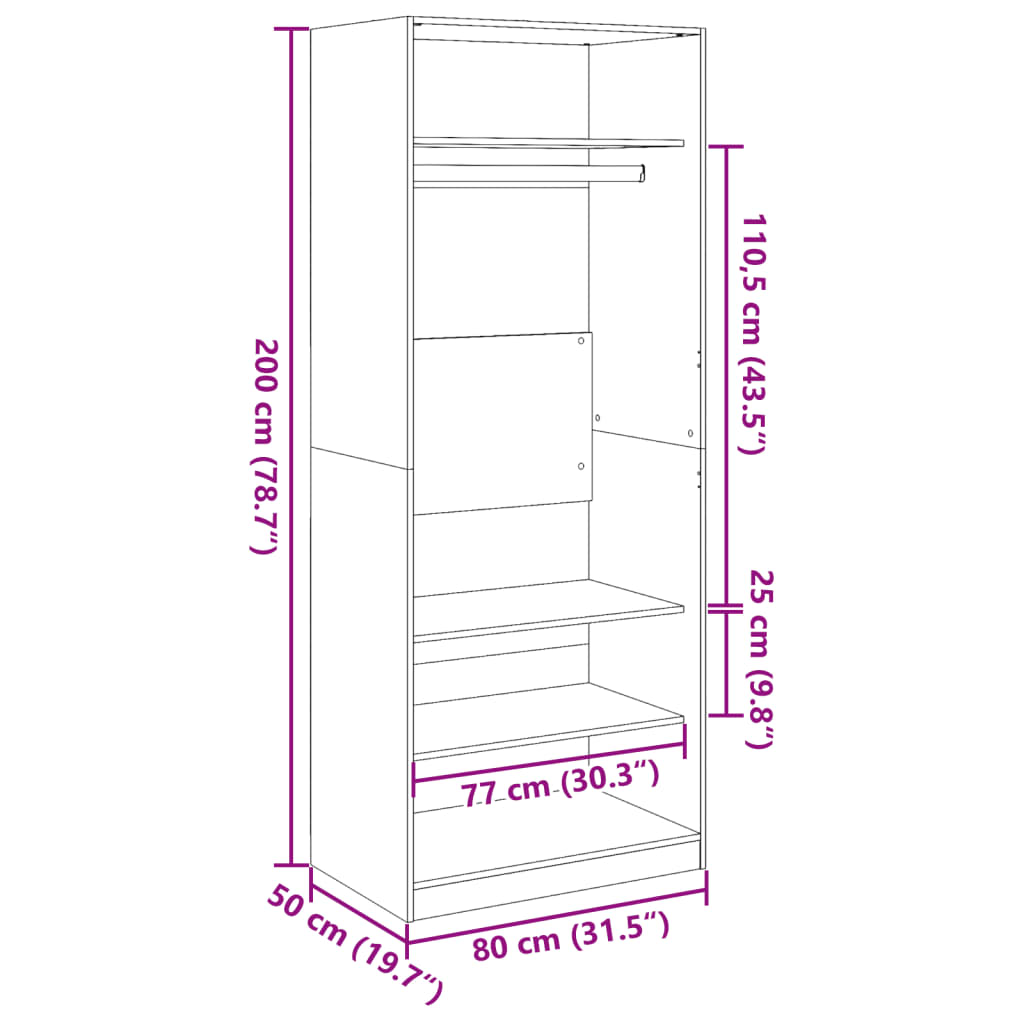 Garderob sonoma-ek 80x50x200 cm konstruerat trä