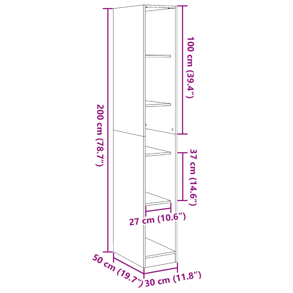 Garderob betonggrå 30x50x200 cm konstruerat trä