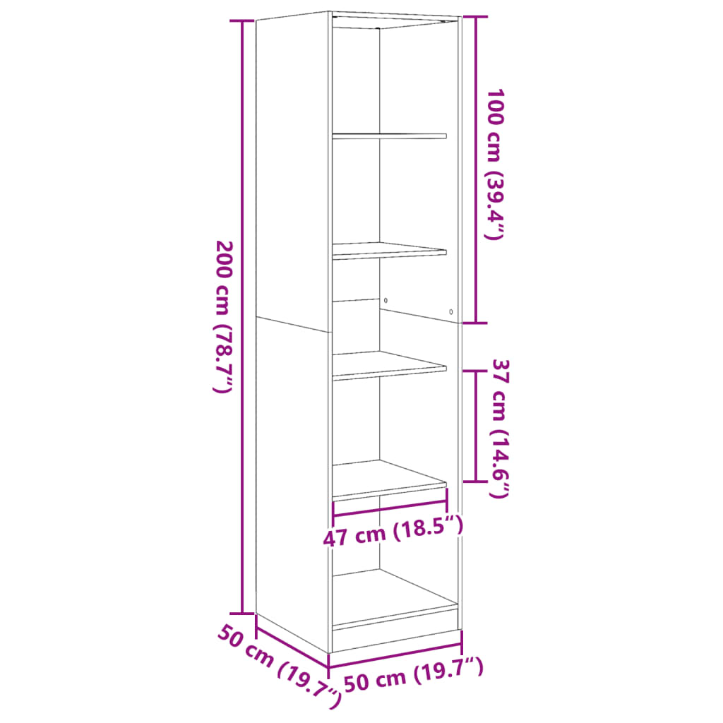 Garderob svart 50x50x200 cm konstruerat trä