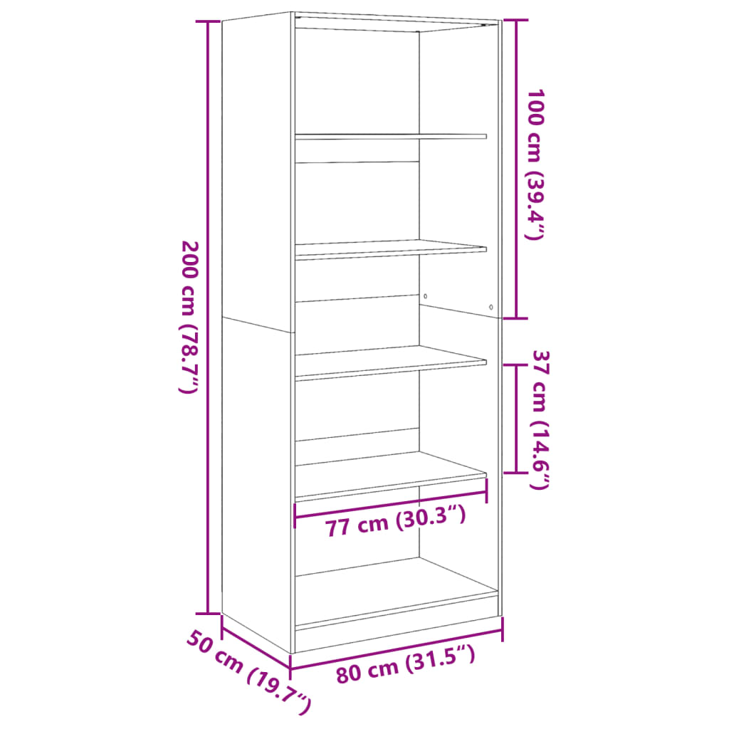 Garderob svart 80x50x200 cm konstruerat trä