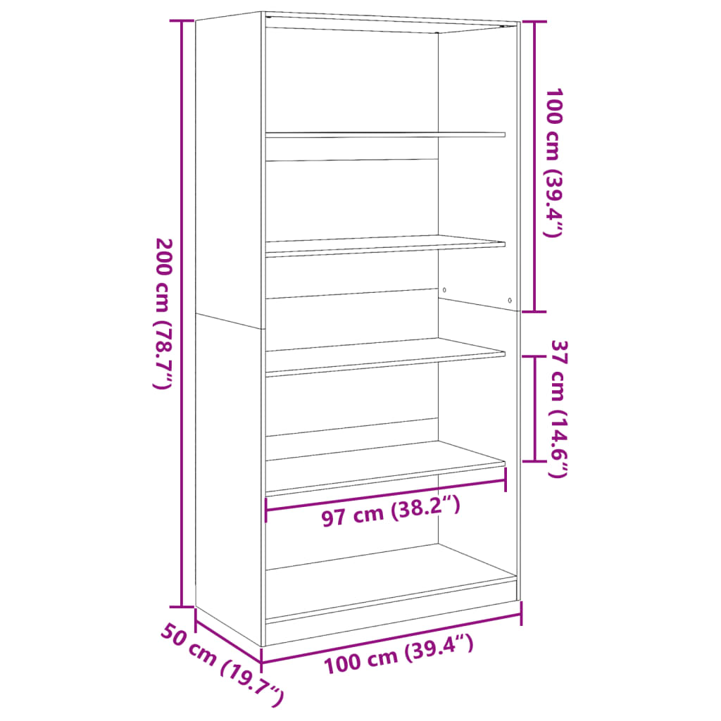 Garderob svart 100x50x200 cm konstruerat trä