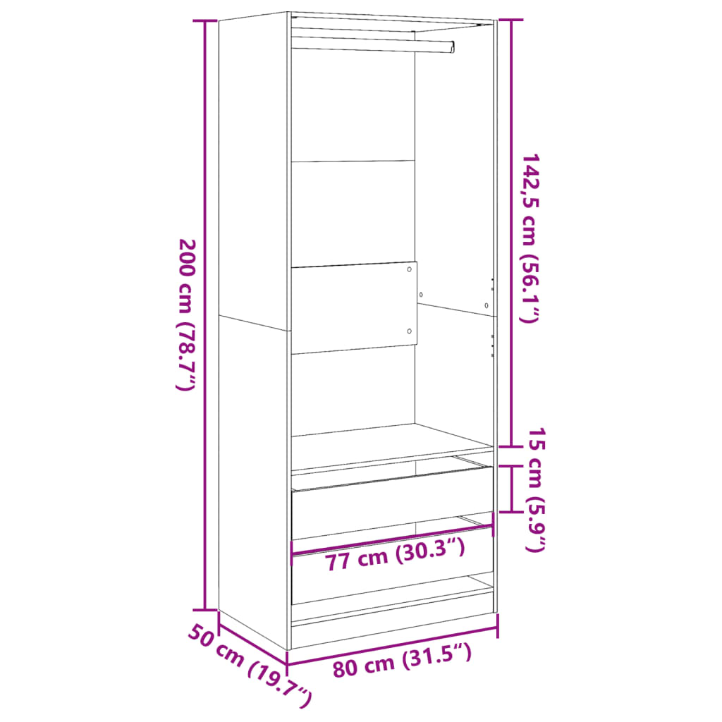 Garderob vit 80x50x200 cm konstruerat trä