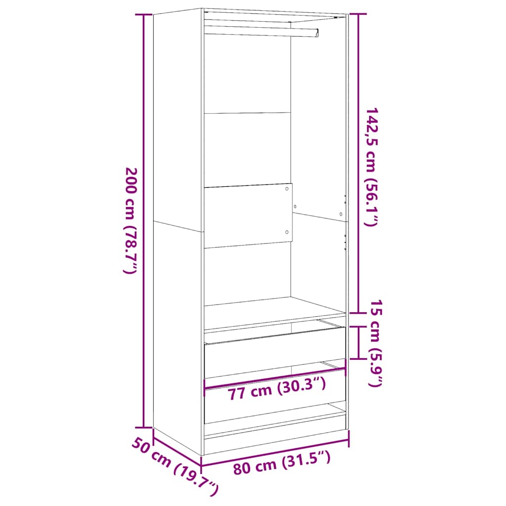 Garderob rökfärgad ek 80x50x200 cm konstruerat trä