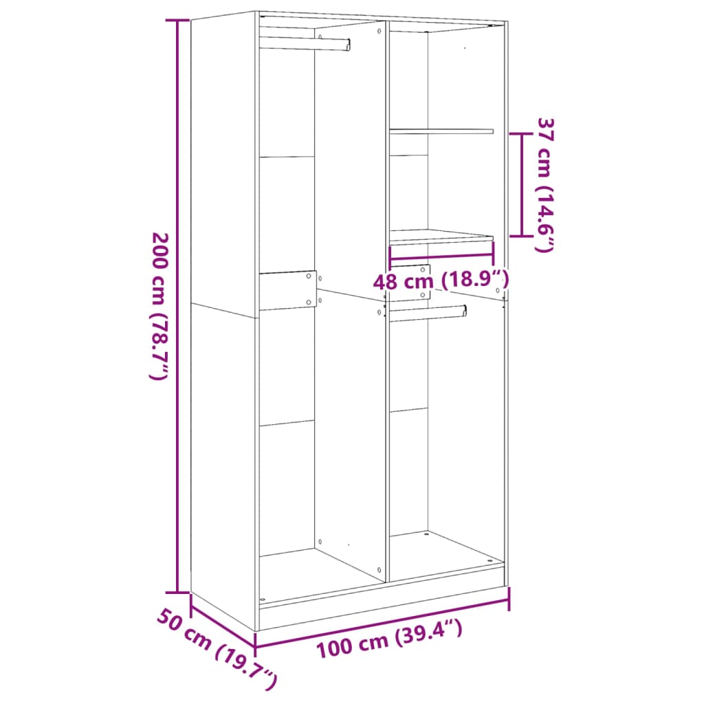 Garderob vit 100x50x200 cm konstruerat trä