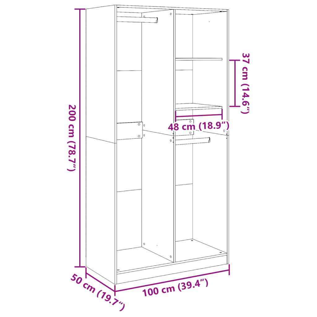 Garderob svart 100x50x200 cm konstruerat trä