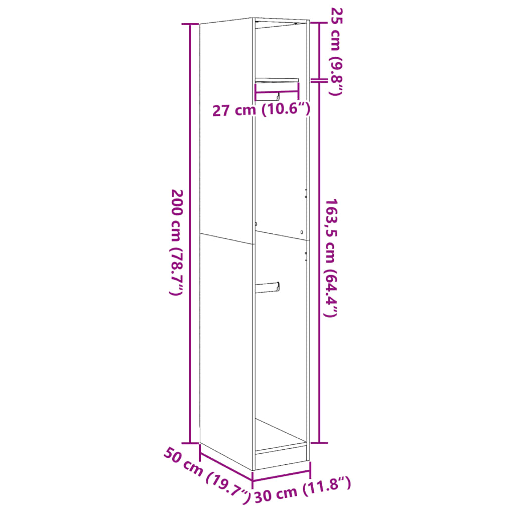 Garderob ek 30x50x200 cm konstruerat trä