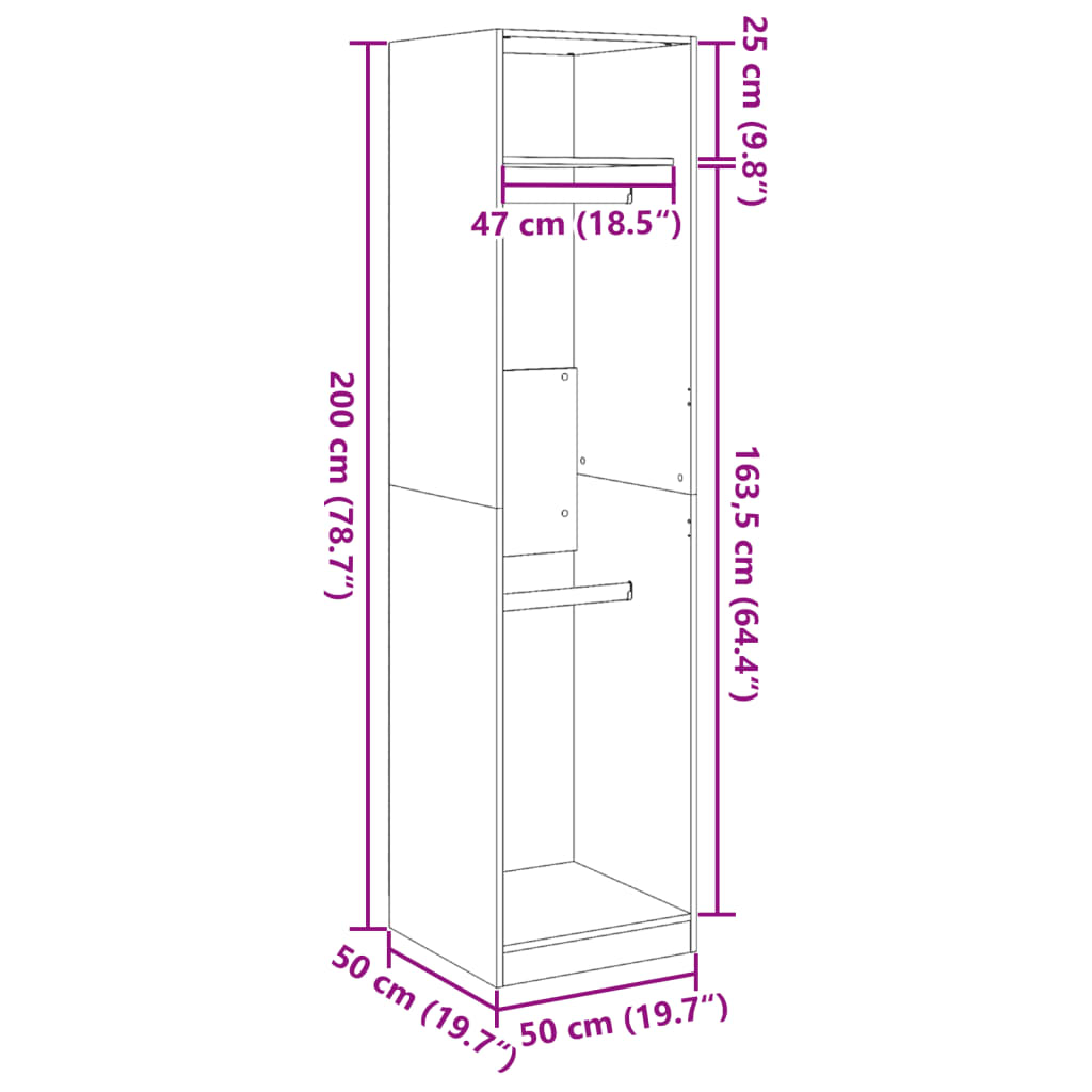 Garderob sonoma-ek 50x50x200 cm konstruerat trä