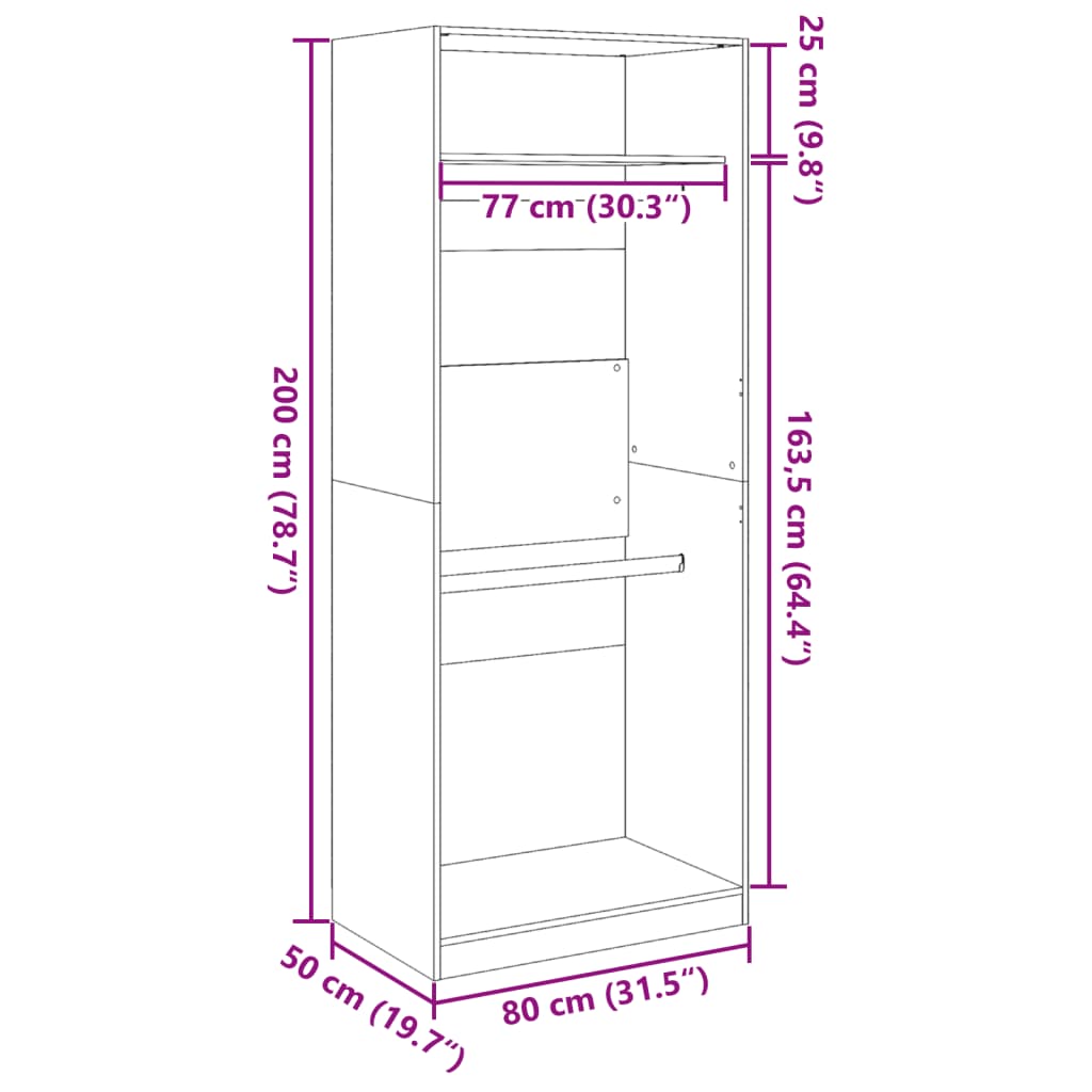 Garderob svart 80x50x200 cm konstruerat trä