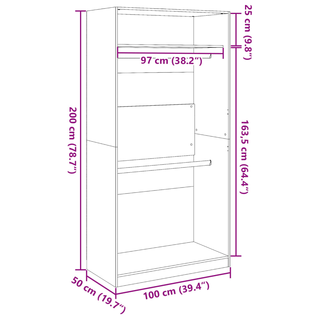 Garderob svart 100x50x200 cm konstruerat trä