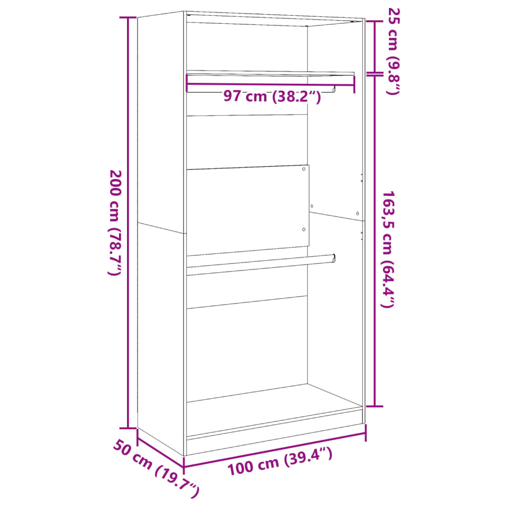 Garderob sonoma-ek 100x50x200 cm konstruerat trä