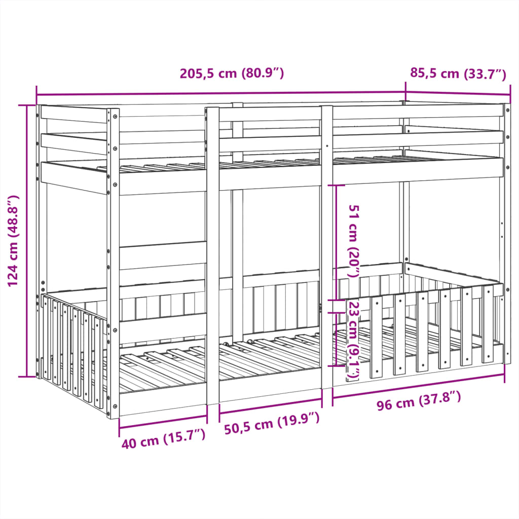 Våningssäng vit 80x200 cm massiv furu