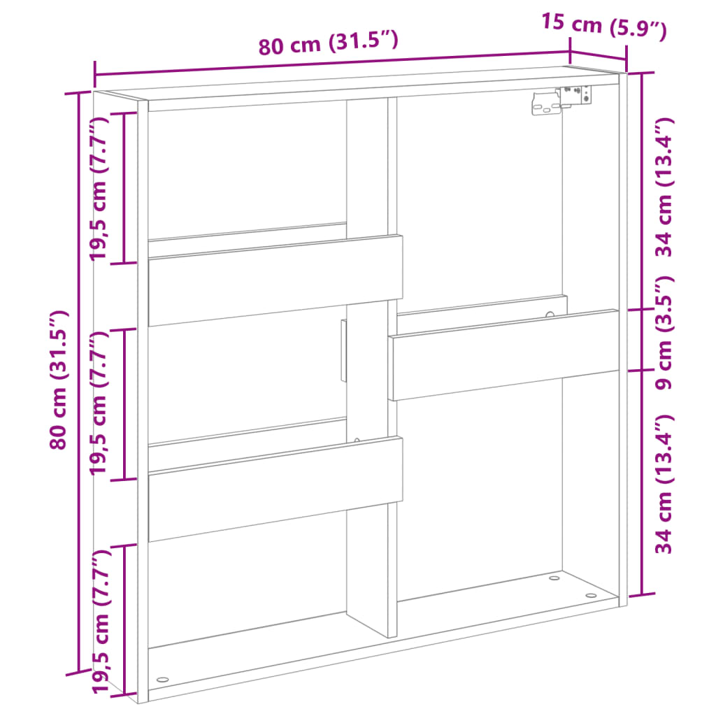 Väggskåp vit 80x15x80 cm konstruerat trä