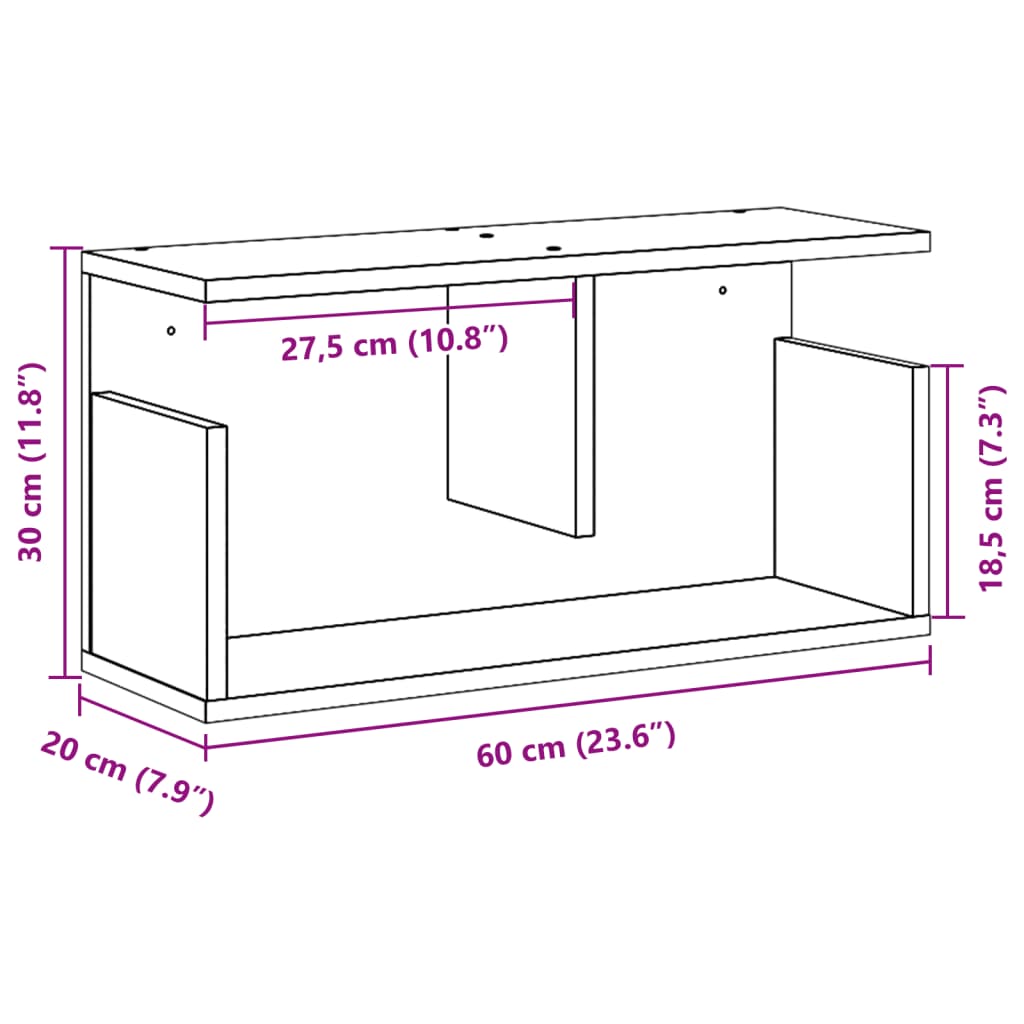 Väggskåp 60x20x30 cm betonggrå konstruerat trä