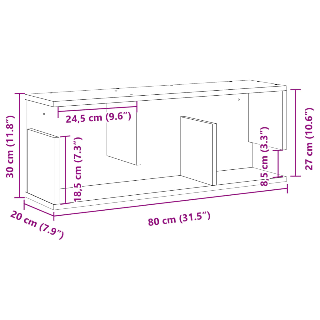 Väggskåp 80x20x30 cm betonggrå konstruerat trä