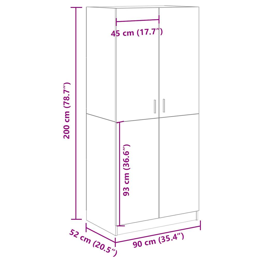 Garderob åldrat trä 90x52x200 cm konstruerat trä