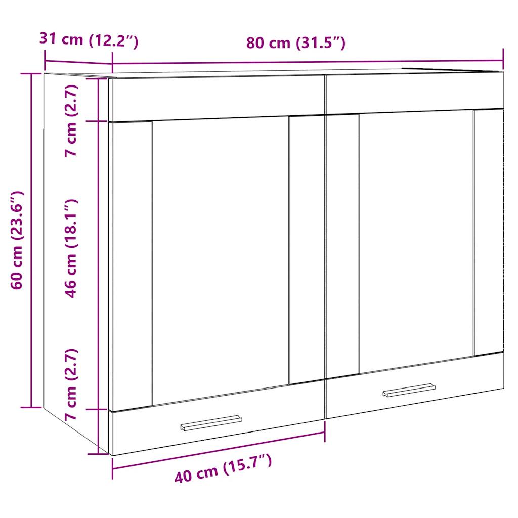 Väggskåp glas betonggrå 80x31x60 cm