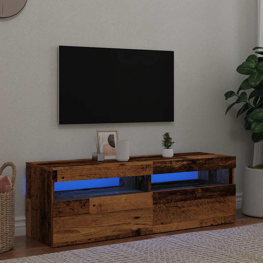 TV-bänk med LED-lampor åldrat trä 120x35x40 cm konstruerat trä