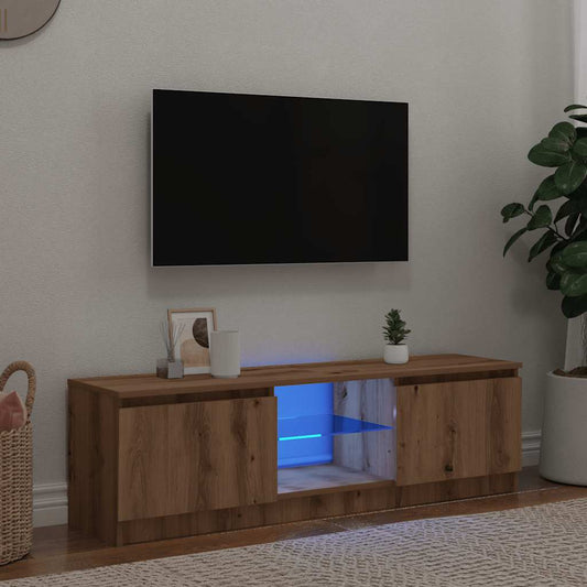 TV-bänk med LED-lampor artisan ek 120x30x36 cm konstruerat trä