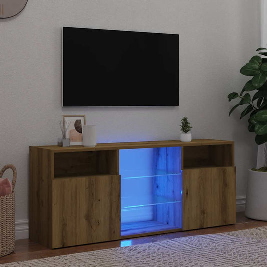 TV-bänk med LED-lampor artisan ek 120x30x50 cm konstruerat trä