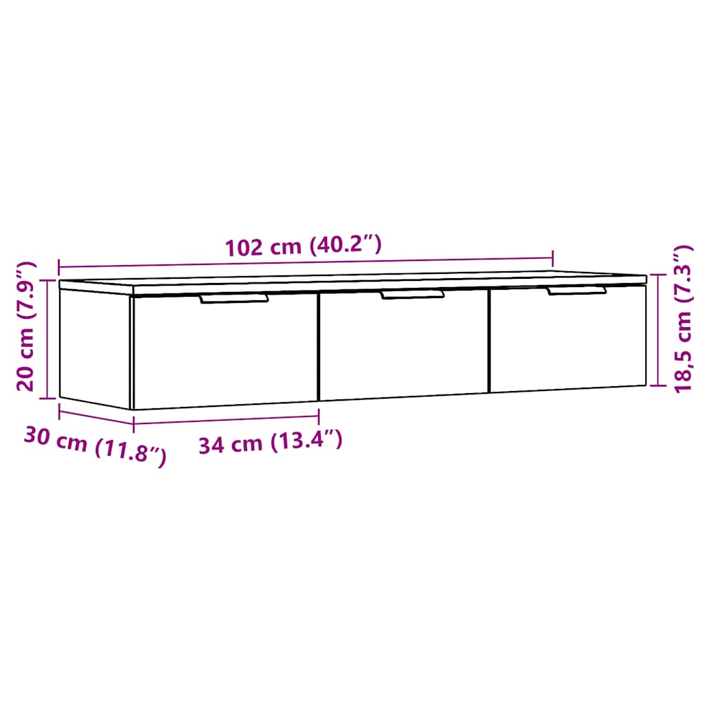 Väggskåp åldrat trä 102x30x20 cm konstruerat trä