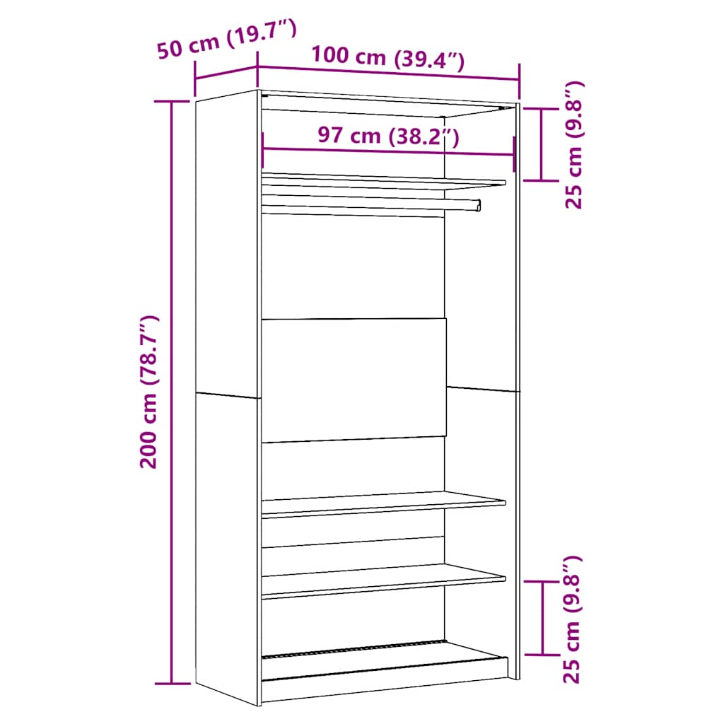 Garderob gammalt trä 100x50x200 cm konstruerat trä