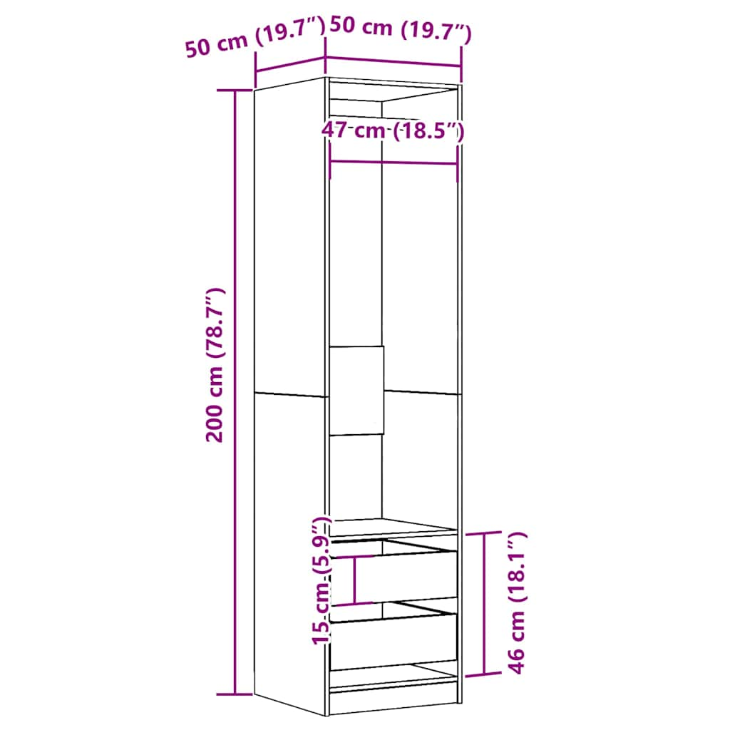 Garderob ek 50x50x200 cm konstruerat trä