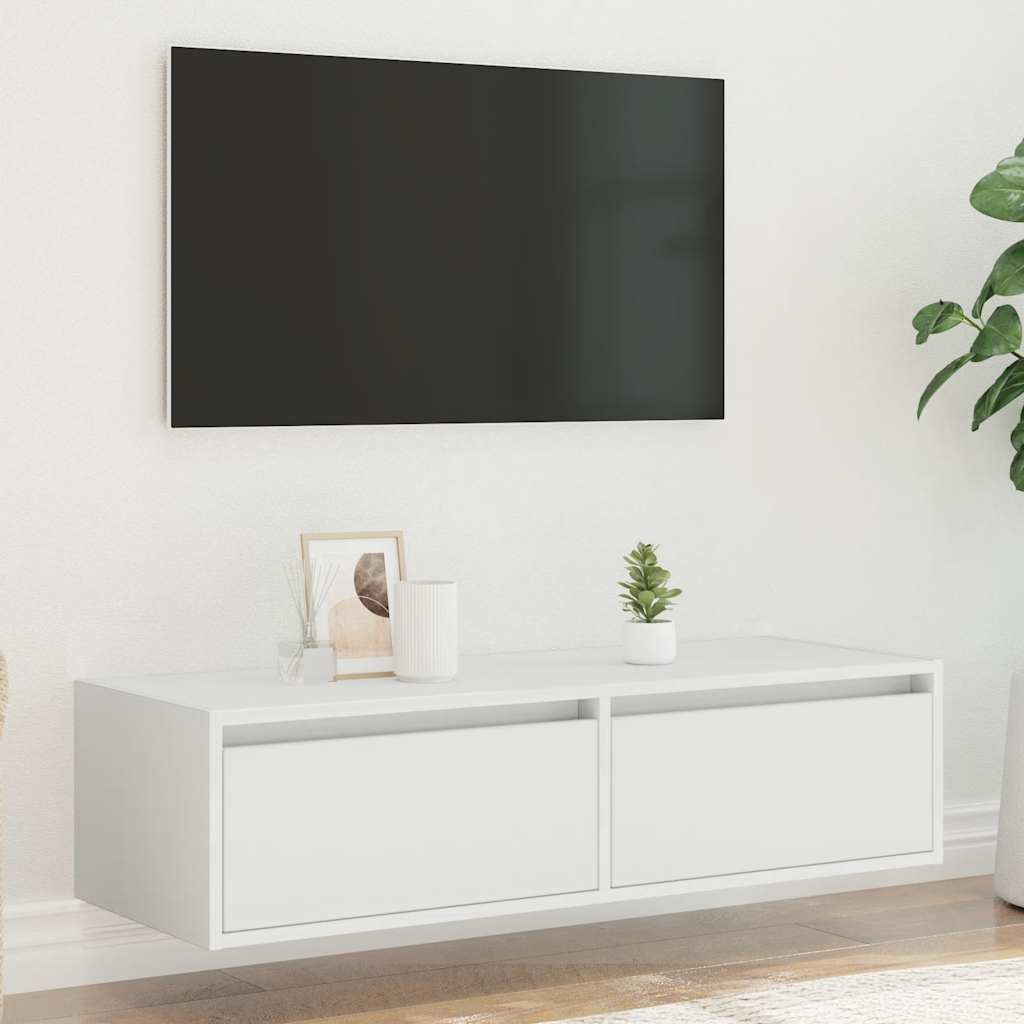 Tv-bänk med LED-belysning vit 100X35,5x25 cm